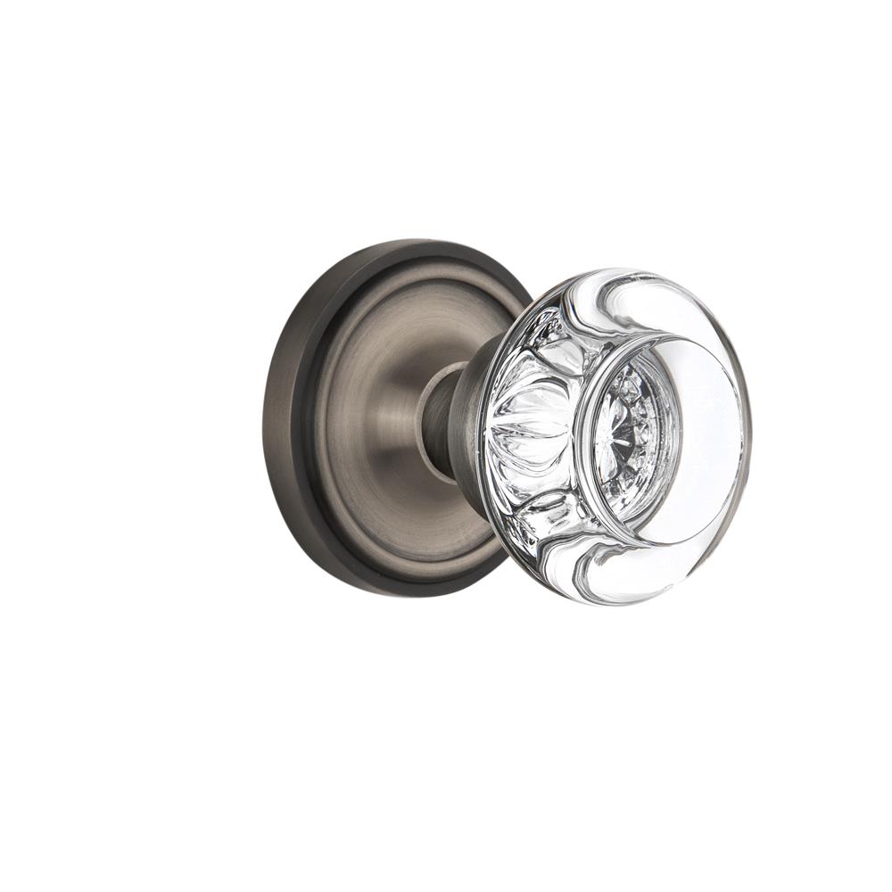 Nostalgic Warehouse CLARCC Privacy Knob Classic Rose with Round Clear Crystal Knob in Antique Pewter